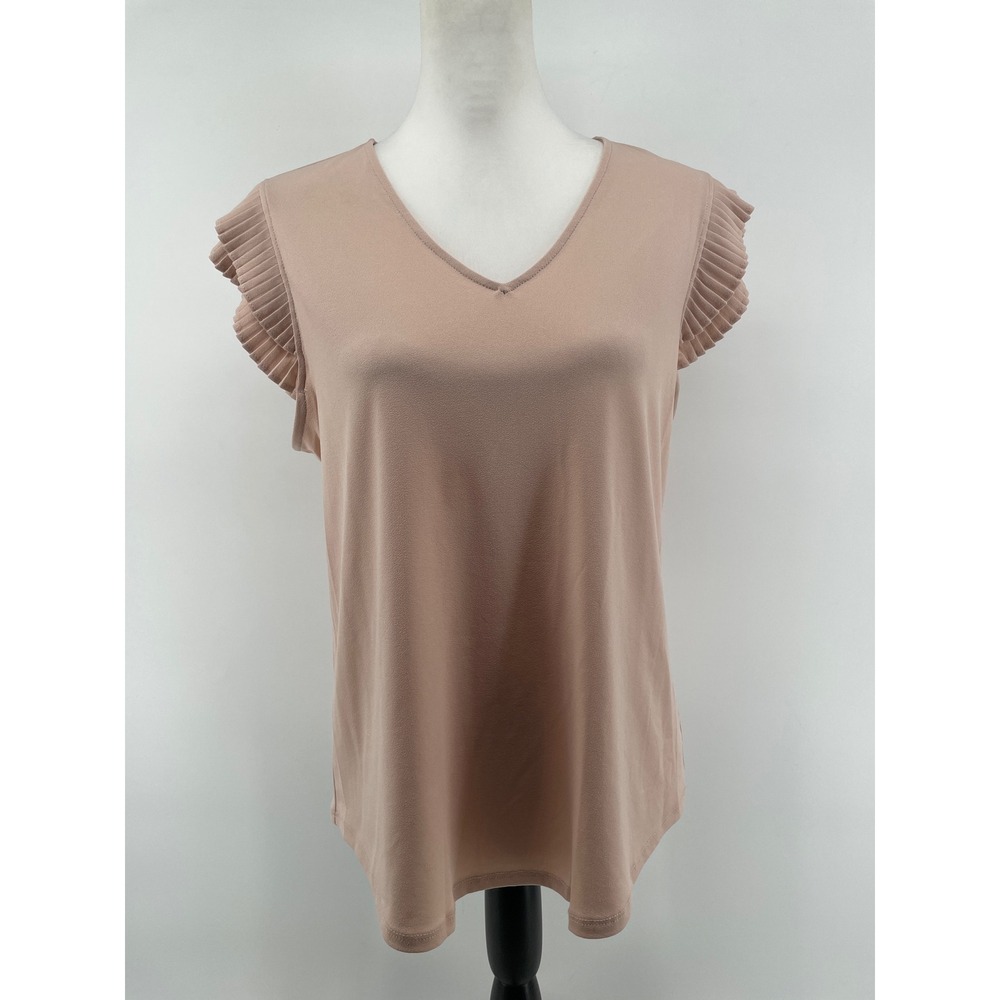 Adrianna Papell Pleated Ruffle Sleeve Top Womens Medium Dusty Rose Fem‎ Romantic